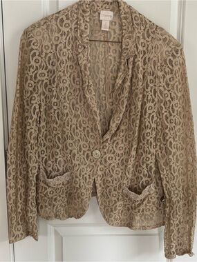 Chico's Tan Crochet Lace Single-Button Blazer